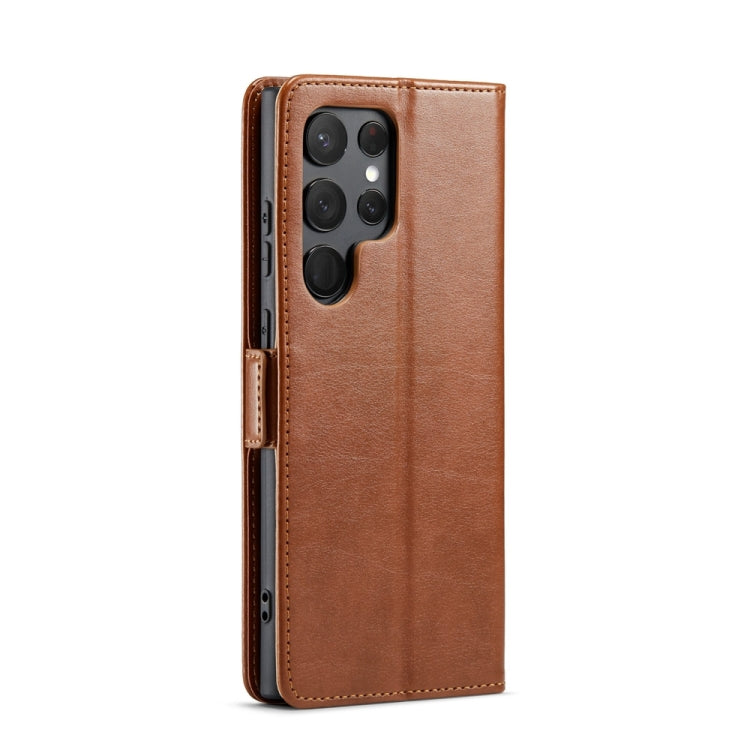 For Samsung Galaxy S24 Ultra 5G Fierre Shann PU Genuine Leather Texture Phone Case(Brown)