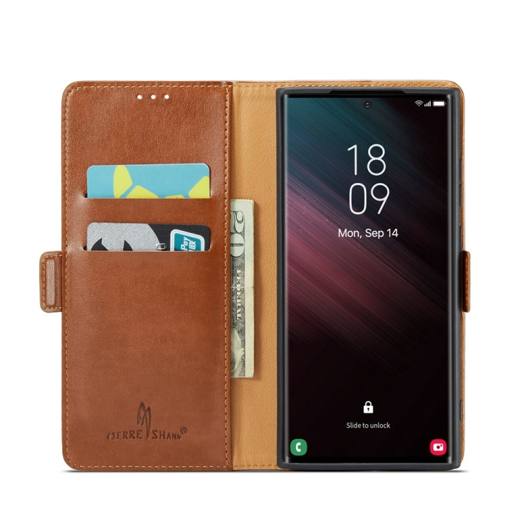 For Samsung Galaxy S24 Ultra 5G Fierre Shann PU Genuine Leather Texture Phone Case(Brown)