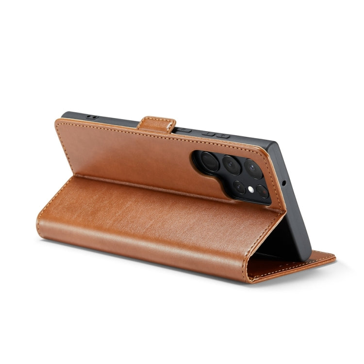 For Samsung Galaxy S24 Ultra 5G Fierre Shann PU Genuine Leather Texture Phone Case(Brown)