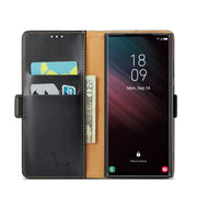 For Samsung Galaxy S24 Ultra 5G Fierre Shann PU Genuine Leather Texture Phone Case(Black)