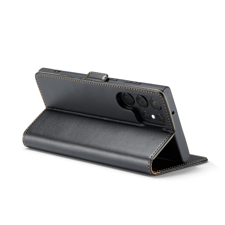 For Samsung Galaxy S24 Ultra 5G Fierre Shann PU Genuine Leather Texture Phone Case(Black)