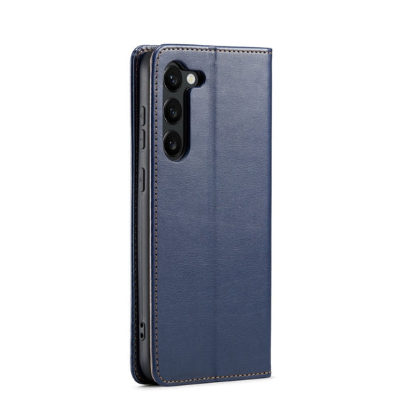 For Samsung Galaxy S24+ 5G Fierre Shann PU Genuine Leather Texture Phone Case(Blue)