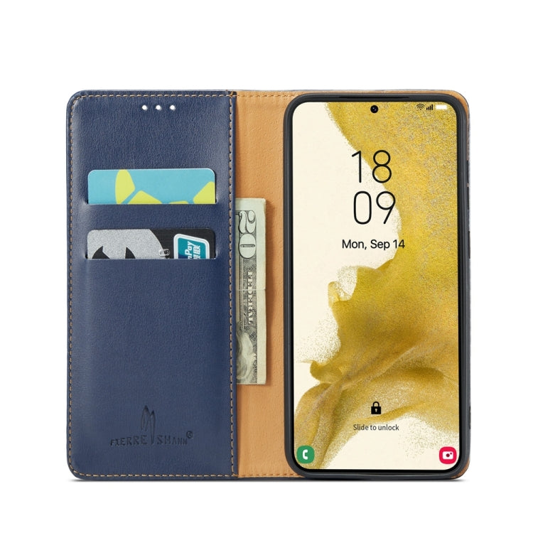 For Samsung Galaxy S24+ 5G Fierre Shann PU Genuine Leather Texture Phone Case(Blue)