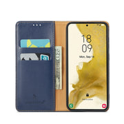 For Samsung Galaxy S24+ 5G Fierre Shann PU Genuine Leather Texture Phone Case(Blue)
