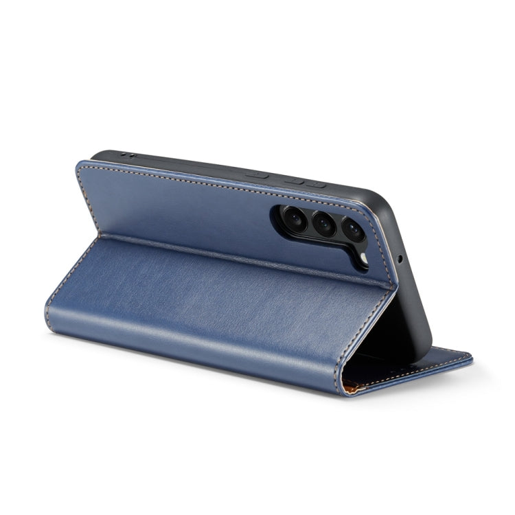 For Samsung Galaxy S24+ 5G Fierre Shann PU Genuine Leather Texture Phone Case(Blue)