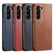For Samsung Galaxy S24+ 5G Fierre Shann PU Genuine Leather Texture Phone Case(Blue)