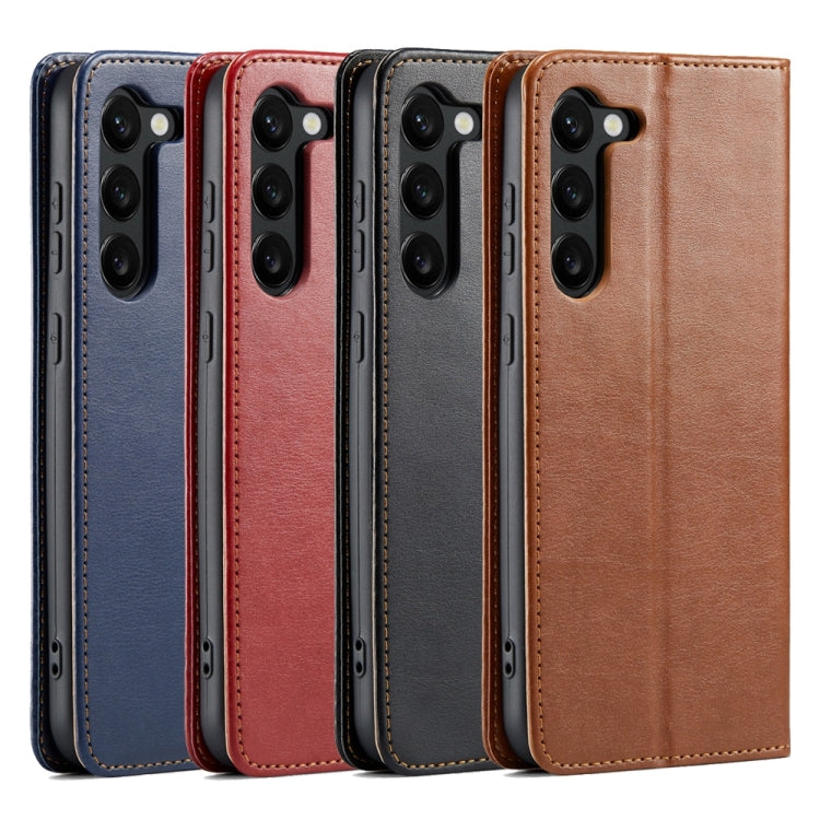 For Samsung Galaxy S24+ 5G Fierre Shann PU Genuine Leather Texture Phone Case(Blue)