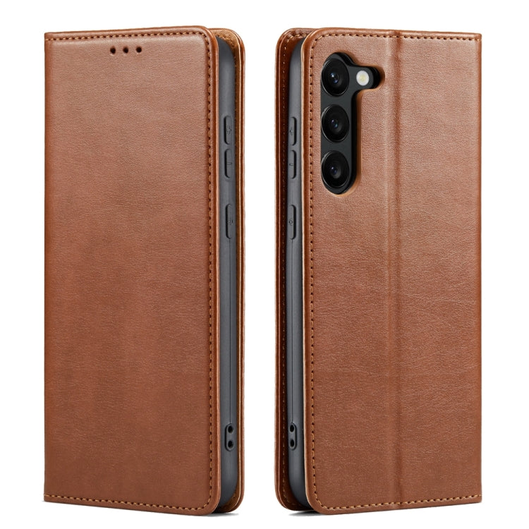 For Samsung Galaxy S24 5G Fierre Shann PU Genuine Leather Texture Phone Case(Brown)