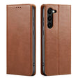 For Samsung Galaxy S24 5G Fierre Shann PU Genuine Leather Texture Phone Case(Brown) - Galaxy S24 5G Cases by FIERRE SHANN | Online Shopping South Africa | PMC Jewellery | Buy Now Pay Later Mobicred