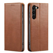 For Samsung Galaxy S24 5G Fierre Shann PU Genuine Leather Texture Phone Case(Brown)