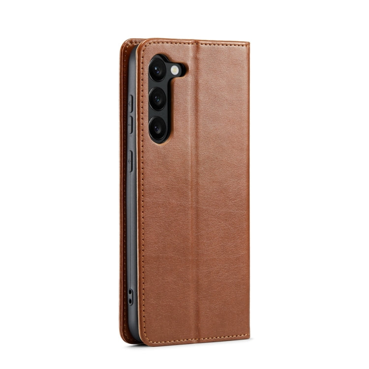 For Samsung Galaxy S24 5G Fierre Shann PU Genuine Leather Texture Phone Case(Brown)