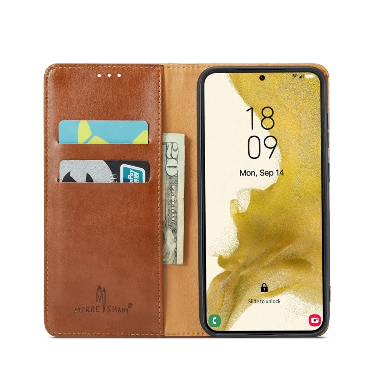 For Samsung Galaxy S24 5G Fierre Shann PU Genuine Leather Texture Phone Case(Brown)