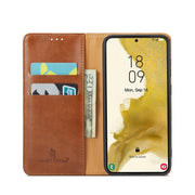 For Samsung Galaxy S24 5G Fierre Shann PU Genuine Leather Texture Phone Case(Brown)