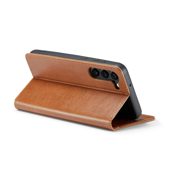 For Samsung Galaxy S24 5G Fierre Shann PU Genuine Leather Texture Phone Case(Brown)