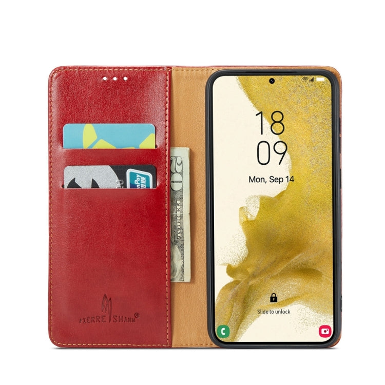 For Samsung Galaxy S24 5G Fierre Shann PU Genuine Leather Texture Phone Case(Red)