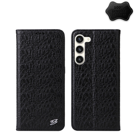For Samsung Galaxy S24+ 5G Fierre Shann Crocodile Texture Magnetic Genuine Leather Phone Case(Black)