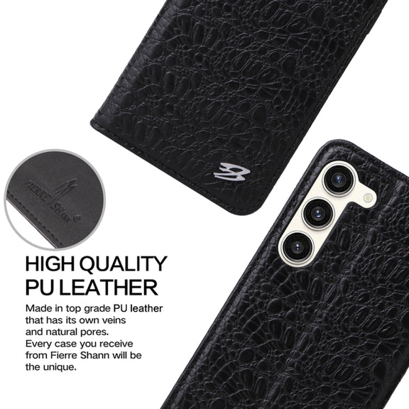 For Samsung Galaxy S24 5G Fierre Shann Crocodile Texture Magnetic Genuine Leather Phone Case(Black)