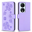 For Honor X7b Four-leaf Embossed Leather Phone Case(Purple) - Honor Cases by PMC TechLife | Online Shopping South Africa | PMC TechLife