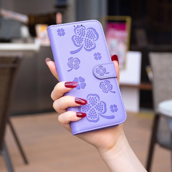 For Honor X7b Four-leaf Embossed Leather Phone Case(Purple)