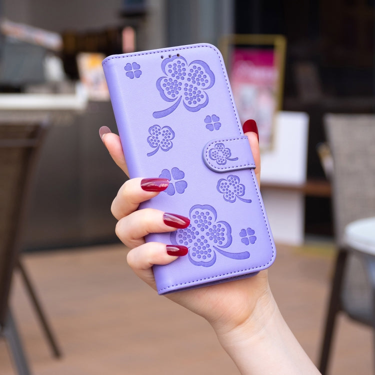 For Honor X7b Four-leaf Embossed Leather Phone Case(Purple)