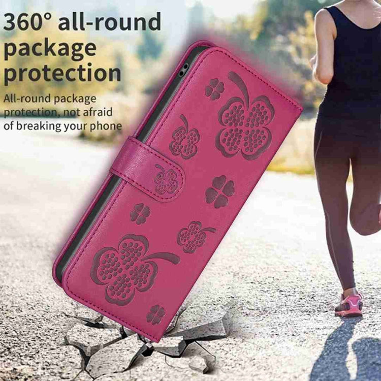 For Realme C53 Four-leaf Embossed Leather Phone Case(Rose Red)