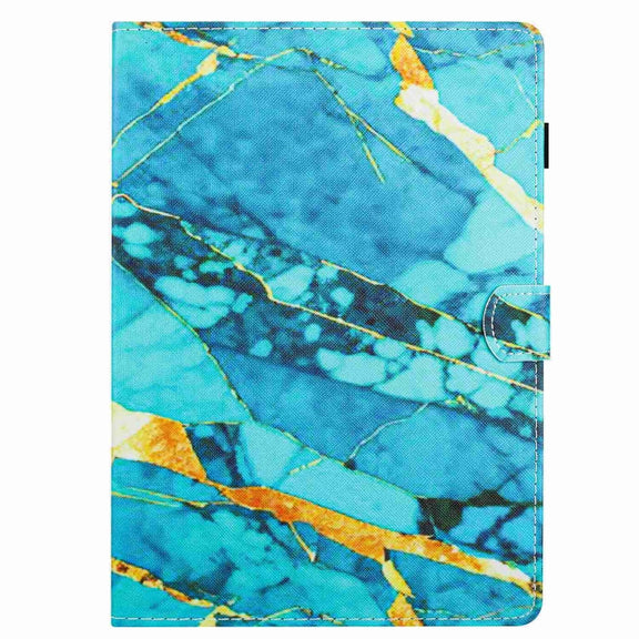 For iPad 11 Pro 2024 / 2020 / Air 4 10.9 Marble Pattern Stitching Smart Leather Tablet Case(Gold Blue)