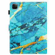 For iPad 11 Pro 2024 / 2020 / Air 4 10.9 Marble Pattern Stitching Smart Leather Tablet Case(Gold Blue)