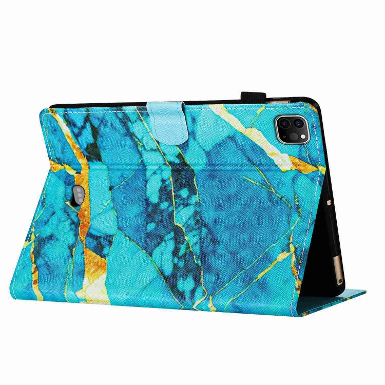 For iPad 11 Pro 2024 / 2020 / Air 4 10.9 Marble Pattern Stitching Smart Leather Tablet Case(Gold Blue)