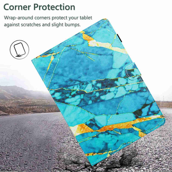 For iPad 11 Pro 2024 / 2020 / Air 4 10.9 Marble Pattern Stitching Smart Leather Tablet Case(Gold Blue)