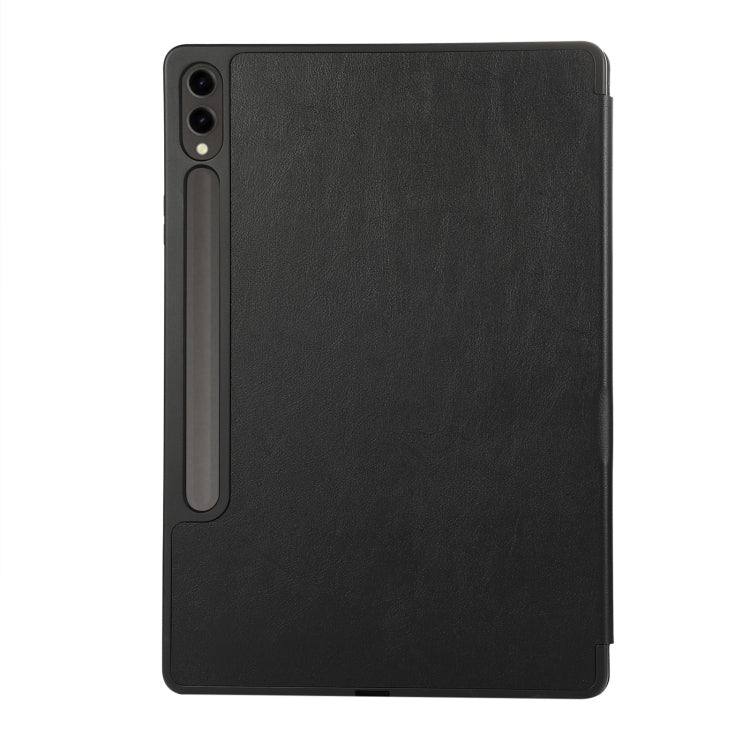 For Samsung Galaxy Tab S9 FE+ 3-Fold Pure Color TPU Leather Tablet Case with Pen Slot(Black)