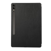 For Samsung Galaxy Tab S9 FE+ 3-Fold Pure Color TPU Leather Tablet Case with Pen Slot(Black)