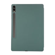 For Samsung Galaxy Tab S9 FE+ 3-Fold Pure Color TPU Leather Tablet Case with Pen Slot(Dark Green)