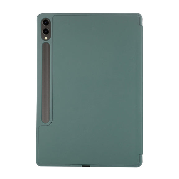 For Samsung Galaxy Tab S9 FE+ 3-Fold Pure Color TPU Leather Tablet Case with Pen Slot(Dark Green)
