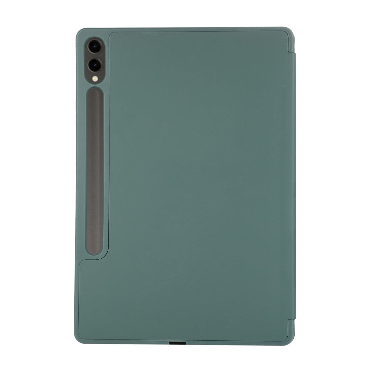 For Samsung Galaxy Tab S9 FE+ 3-Fold Pure Color TPU Leather Tablet Case with Pen Slot(Dark Green)