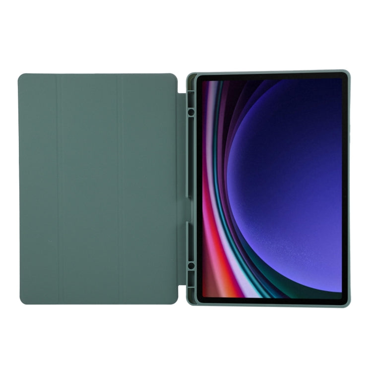 For Samsung Galaxy Tab S9 FE+ 3-Fold Pure Color TPU Leather Tablet Case with Pen Slot(Dark Green)