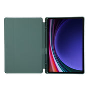 For Samsung Galaxy Tab S9 FE+ 3-Fold Pure Color TPU Leather Tablet Case with Pen Slot(Dark Green)