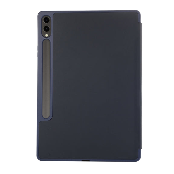 For Samsung Galaxy Tab S9 FE+ 3-Fold Pure Color TPU Leather Tablet Case with Pen Slot(Dark Blue)