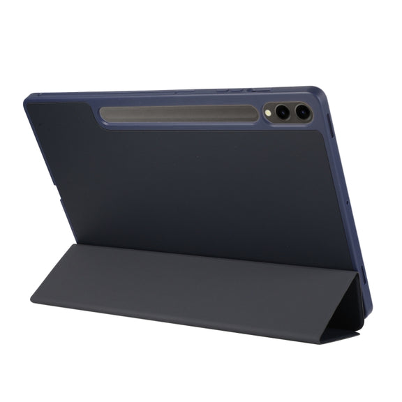 For Samsung Galaxy Tab S9 FE+ 3-Fold Pure Color TPU Leather Tablet Case with Pen Slot(Dark Blue)