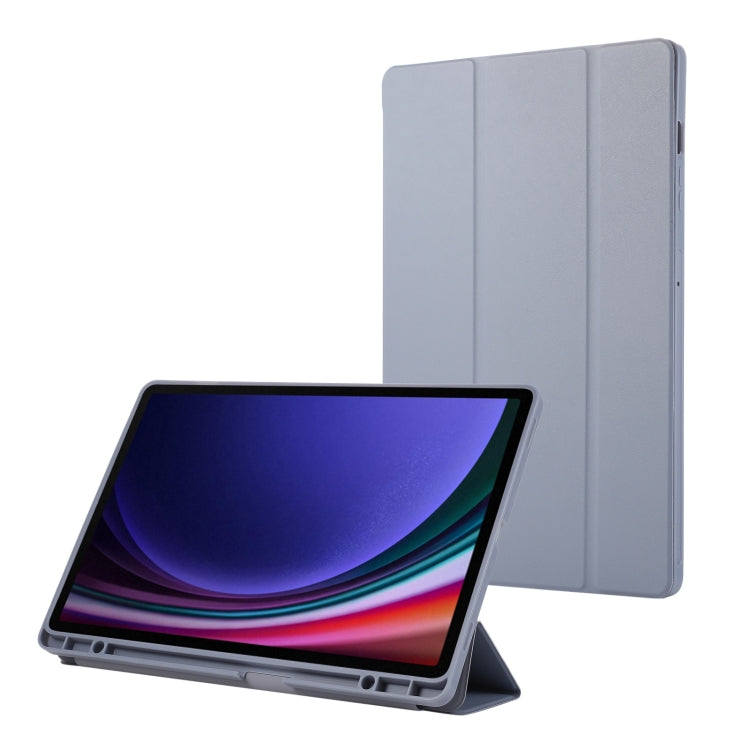 For Samsung Galaxy Tab S9 FE+ 3-Fold Pure Color TPU Leather Tablet Case with Pen Slot(Lavender)