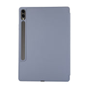 For Samsung Galaxy Tab S9 FE+ 3-Fold Pure Color TPU Leather Tablet Case with Pen Slot(Lavender)