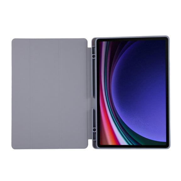 For Samsung Galaxy Tab S9 FE+ 3-Fold Pure Color TPU Leather Tablet Case with Pen Slot(Lavender)