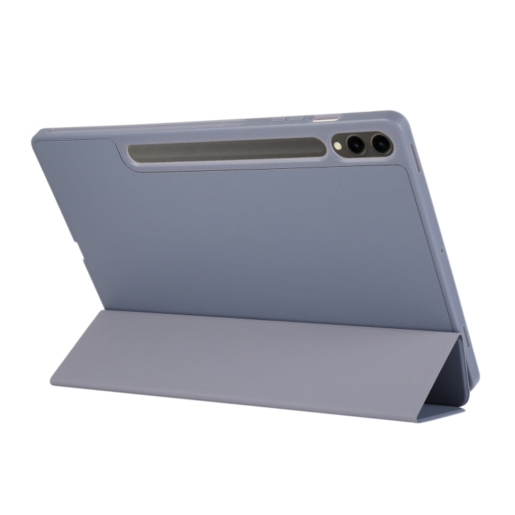 For Samsung Galaxy Tab S9 FE+ 3-Fold Pure Color TPU Leather Tablet Case with Pen Slot(Lavender)