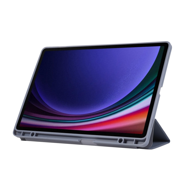 For Samsung Galaxy Tab S9 FE+ 3-Fold Pure Color TPU Leather Tablet Case with Pen Slot(Lavender)