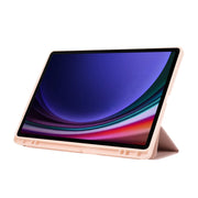 For Samsung Galaxy Tab S9 FE+ 3-Fold Pure Color TPU Leather Tablet Case with Pen Slot(Pink)