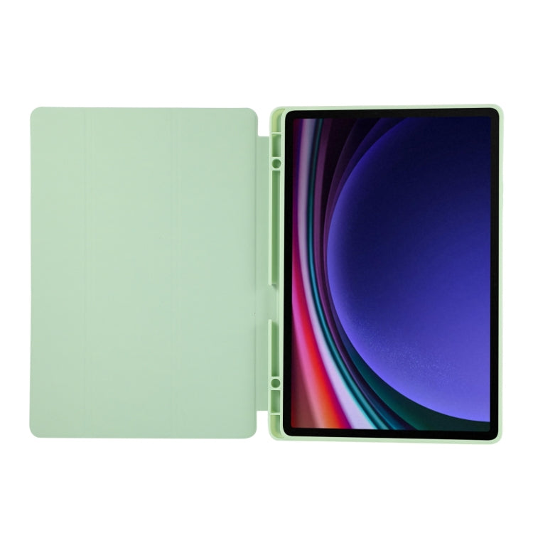 For Samsung Galaxy Tab S9 FE+ 3-Fold Pure Color TPU Leather Tablet Case with Pen Slot(Green)