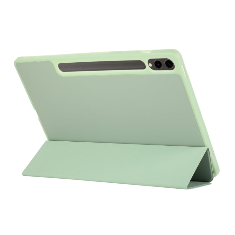 For Samsung Galaxy Tab S9 FE+ 3-Fold Pure Color TPU Leather Tablet Case with Pen Slot(Green)