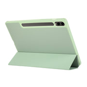 For Samsung Galaxy Tab S9 FE+ 3-Fold Pure Color TPU Leather Tablet Case with Pen Slot(Green)