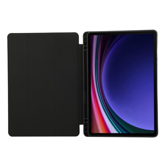 For Samsung Galaxy Tab  S10 FE / S9 FE 3-Fold Pure Color TPU Leather Tablet Case with Pen Slot(Black)