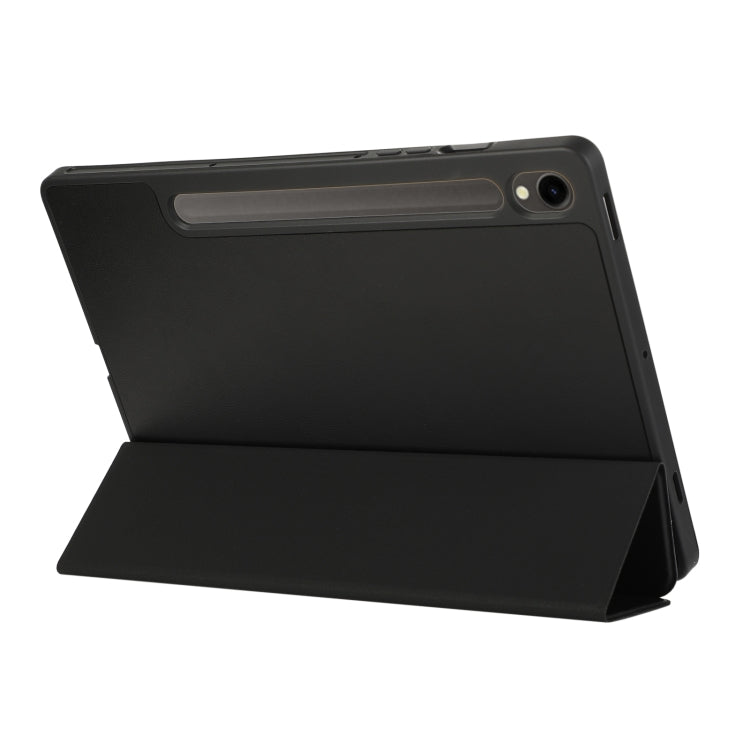 For Samsung Galaxy Tab  S10 FE / S9 FE 3-Fold Pure Color TPU Leather Tablet Case with Pen Slot(Black)