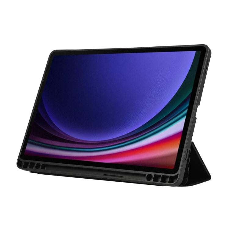 For Samsung Galaxy Tab  S10 FE / S9 FE 3-Fold Pure Color TPU Leather Tablet Case with Pen Slot(Black)